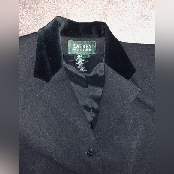 Lauren Ralph Lauren 100% Wool Blazer 6 Black Career Velvet Collar Logo Buttons - Picture 4 of 14